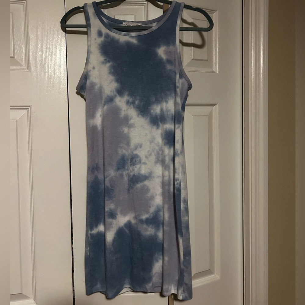 Pink Rose Blue and White Tie-Dye Midi Dress